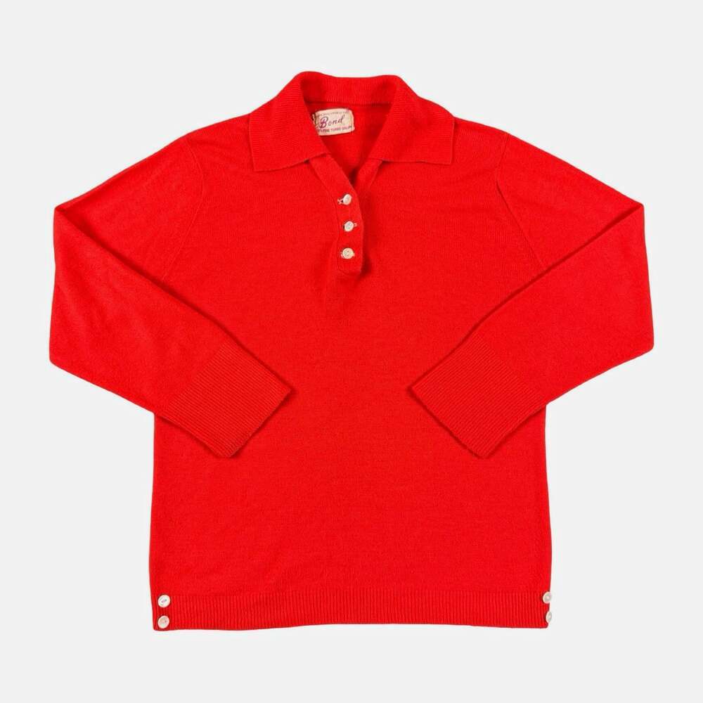 Women’s True Vintage Red Orlon Lightweight Collared Button Placket Knit Sweater